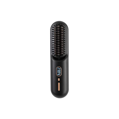 Black Rechargeable Portable Ionic Hair Straightening Comb - USB Wireless Travel Hair Style