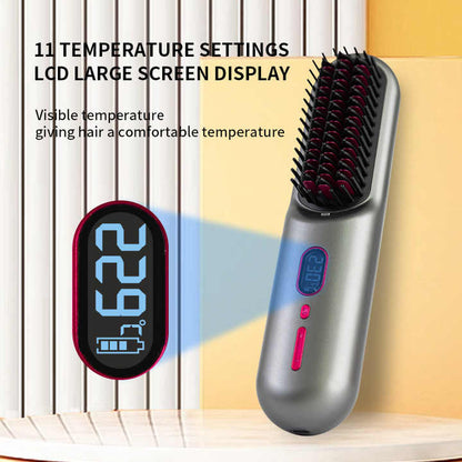 White Rechargeable Portable Ionic Hair Straightening Comb - USB Wireless Travel Hair Style