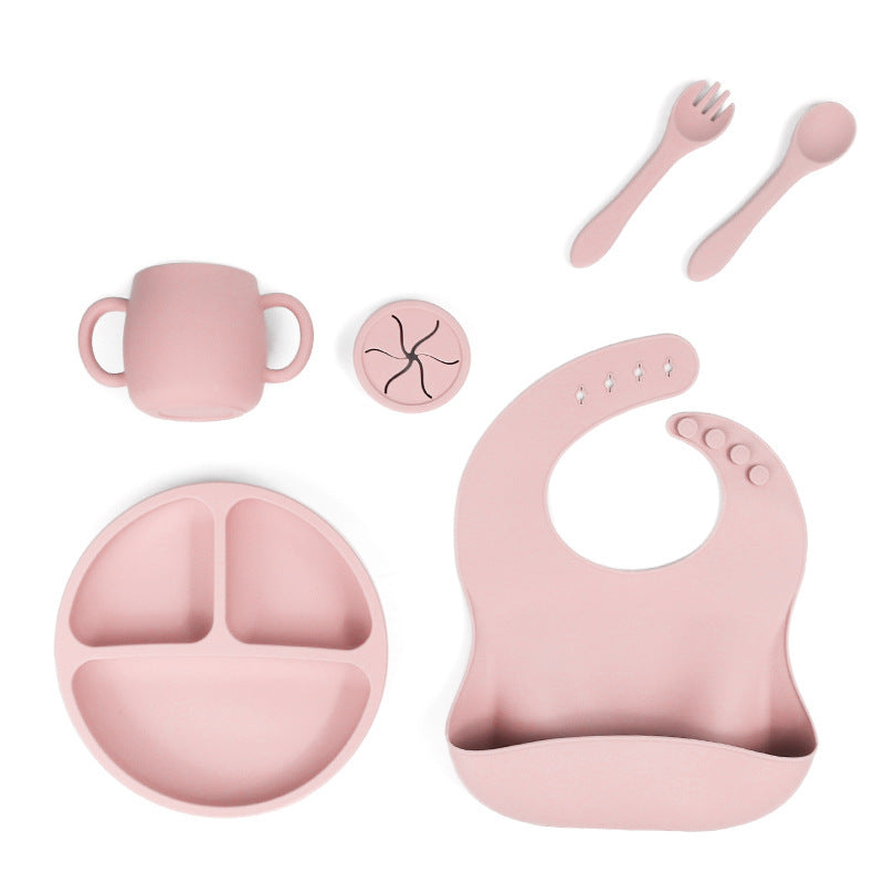 Pink 1525# Silicone Baby Feeding Set - Suction Plate, Bib, Cup & Utensils | BPA-Free Baby Tableware