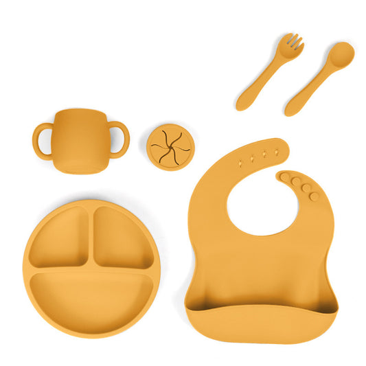 Yellow 1183# Silicone Baby Feeding Set - Suction Plate, Bib, Cup & Utensils | BPA-Free Baby Tableware