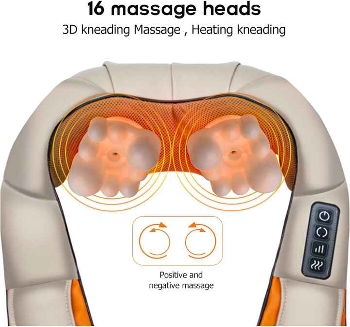 Portable Kneading Neck and Shoulder Massager with Heat - Four-Button Design, Beige