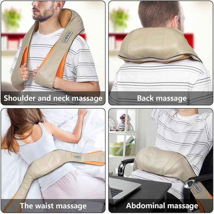 Portable Kneading Neck and Shoulder Massager with Heat - Four-Button Design, Beige