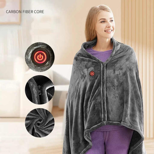 Electric Heated Flannel Blanket - 150x80cm USB-Powered Wearable Heating Shawl