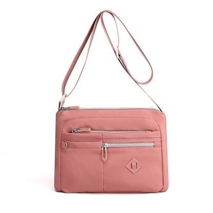 Lightweight Nylon Crossbody Shoulder Bag - Pink, Adjustable Strap, Multi-Pocket Design