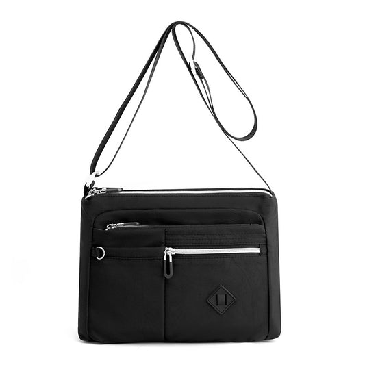 Lightweight Nylon Crossbody Shoulder Bag - Black, Adjustable Strap, Multi-Pocket Design