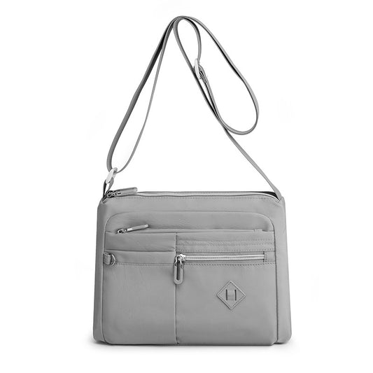 Lightweight Nylon Crossbody Shoulder Bag - Gray, Adjustable Strap, Multi-Pocket Design