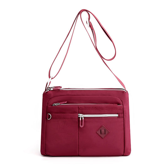 Lightweight Nylon Crossbody Shoulder Bag - Date Red, Adjustable Strap, Multi-Pocket Design