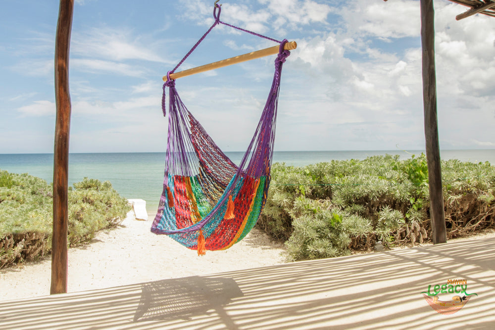 Mayan Legacy Extra Large Outdoor Cotton Mexican Hammock Chair in Colorina Colour