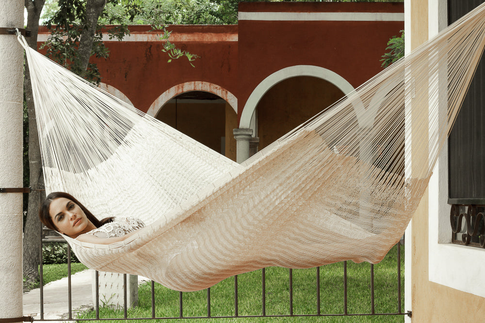 Mayan Legacy Queen Size Outdoor Cotton Mexican Hammock in Marble Colour