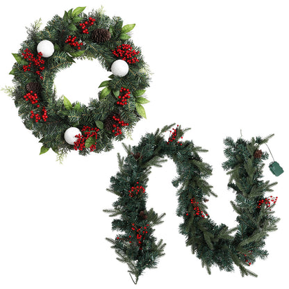 Jingle Jollys Christmas Garland with Wreath Set LED Lights Xmas Tree Decor