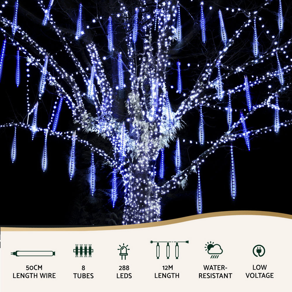 Jingle Jollys 7M Christmas Lights Shower Light 288 LED Icicle Falling Metor